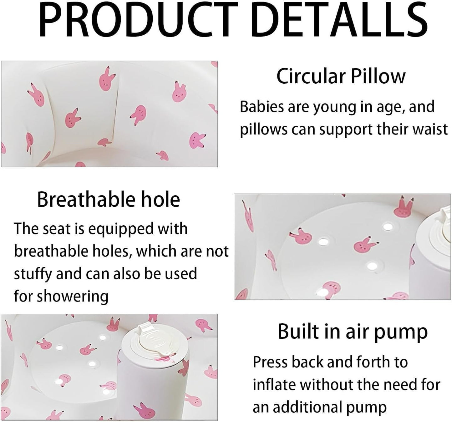 Inflatable Baby Support Seat – Pink Rabbit Print