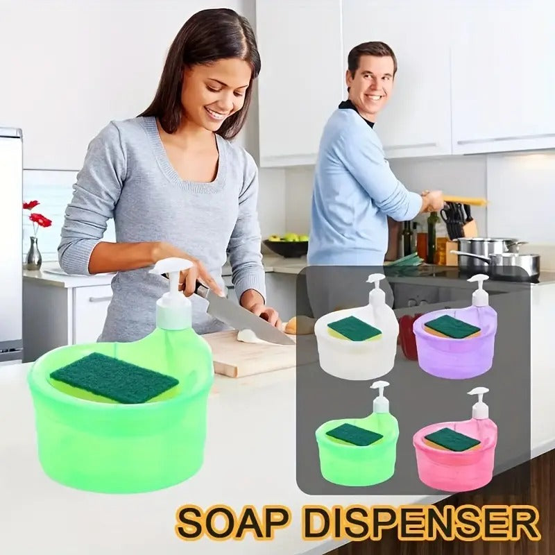 2 in 1 Liquid Soap Dispenser With Scrubber Sponge
