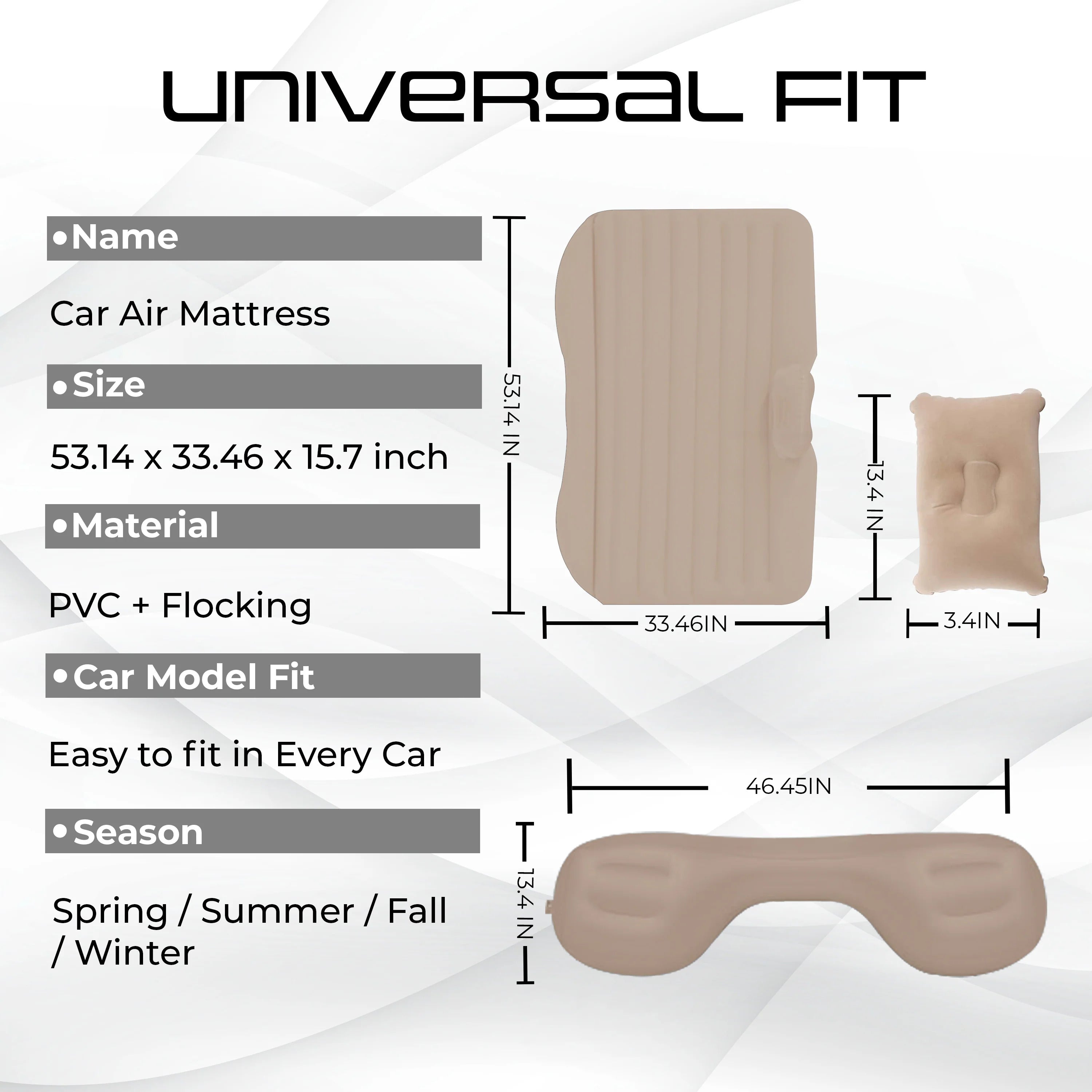 Inflatable Car Air Mattress Back Seat Bed Car Camping Creem Colour