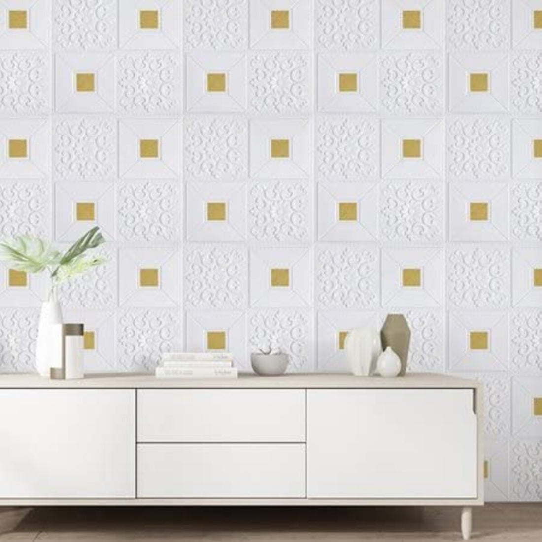 Wallpaper Stickers PE Foam Brick Design Golden tikdi