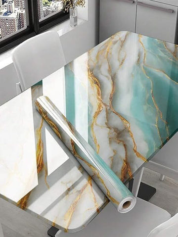 Sky Blue Golden Marble Foil