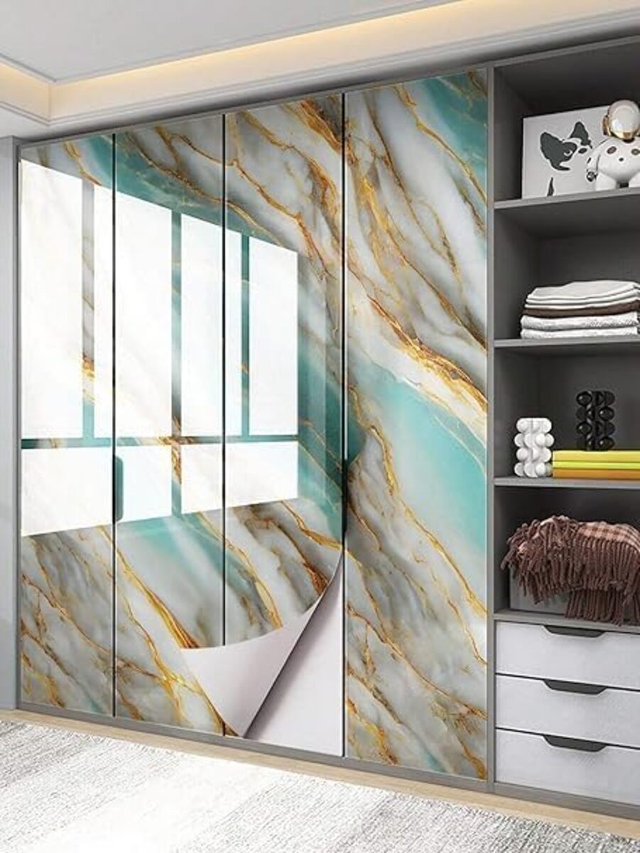 Sky Blue Golden Marble Foil