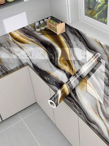 Black Golden Marble Foil Wallpaper