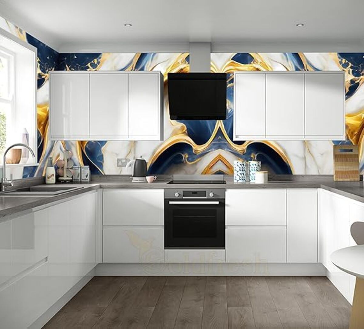 Dark blue gold marble Foil