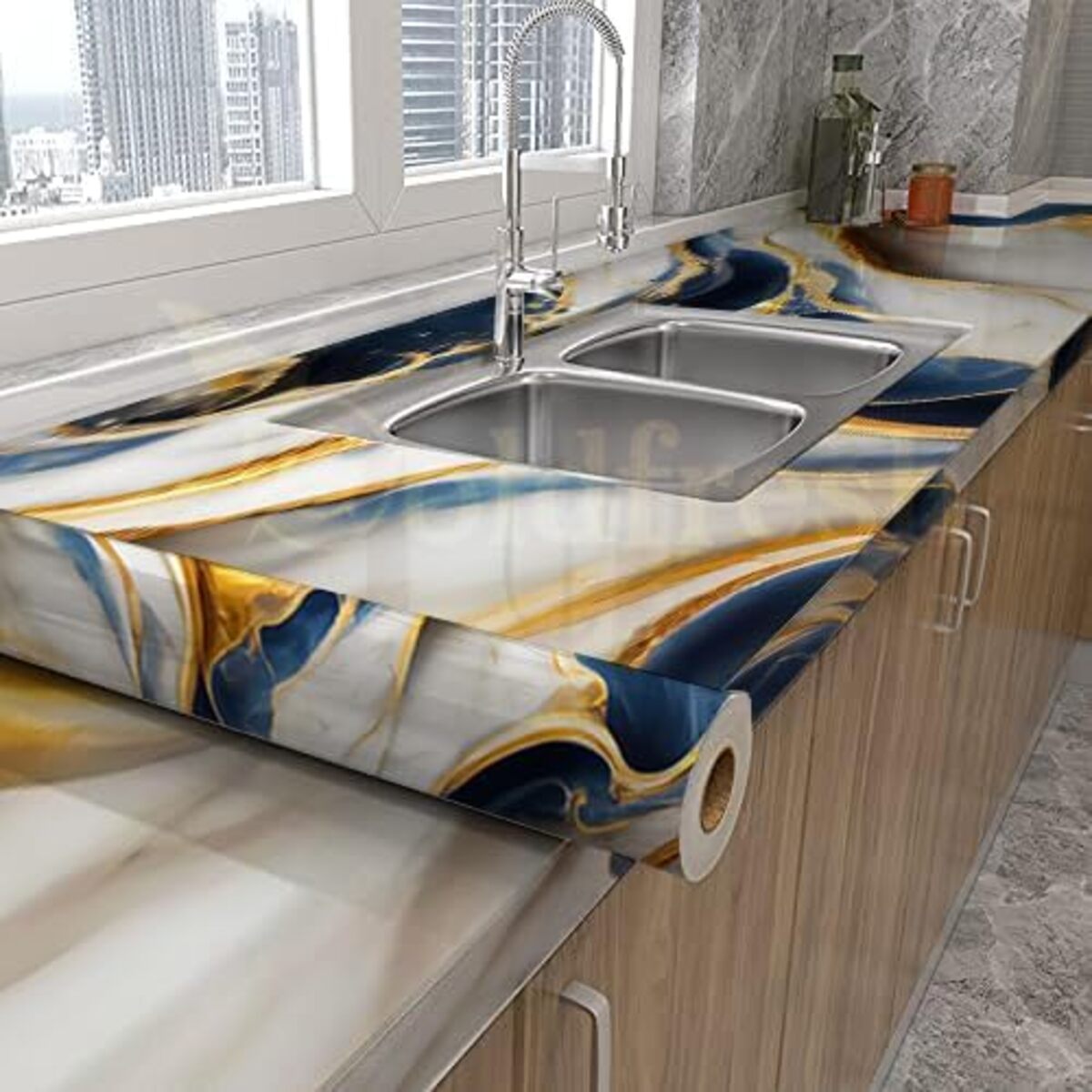 Dark blue gold marble Foil