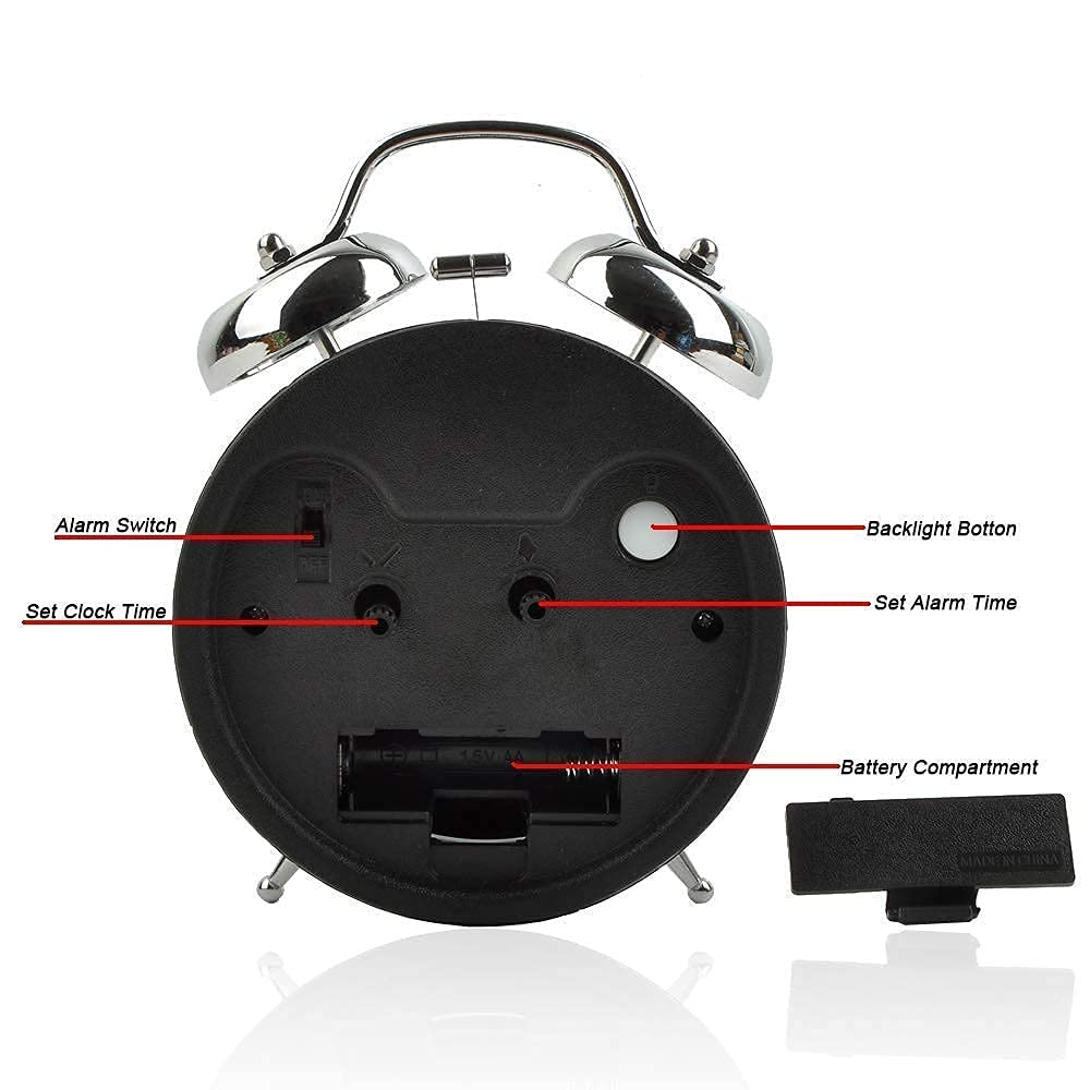 Twin Bell Metal Frame Alarm Clock Silver