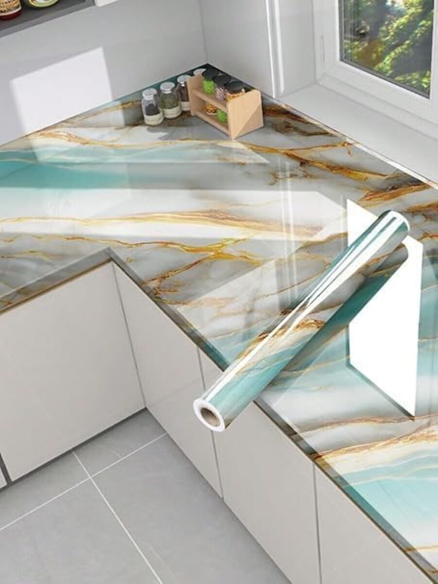 Sky Blue Golden Marble Foil