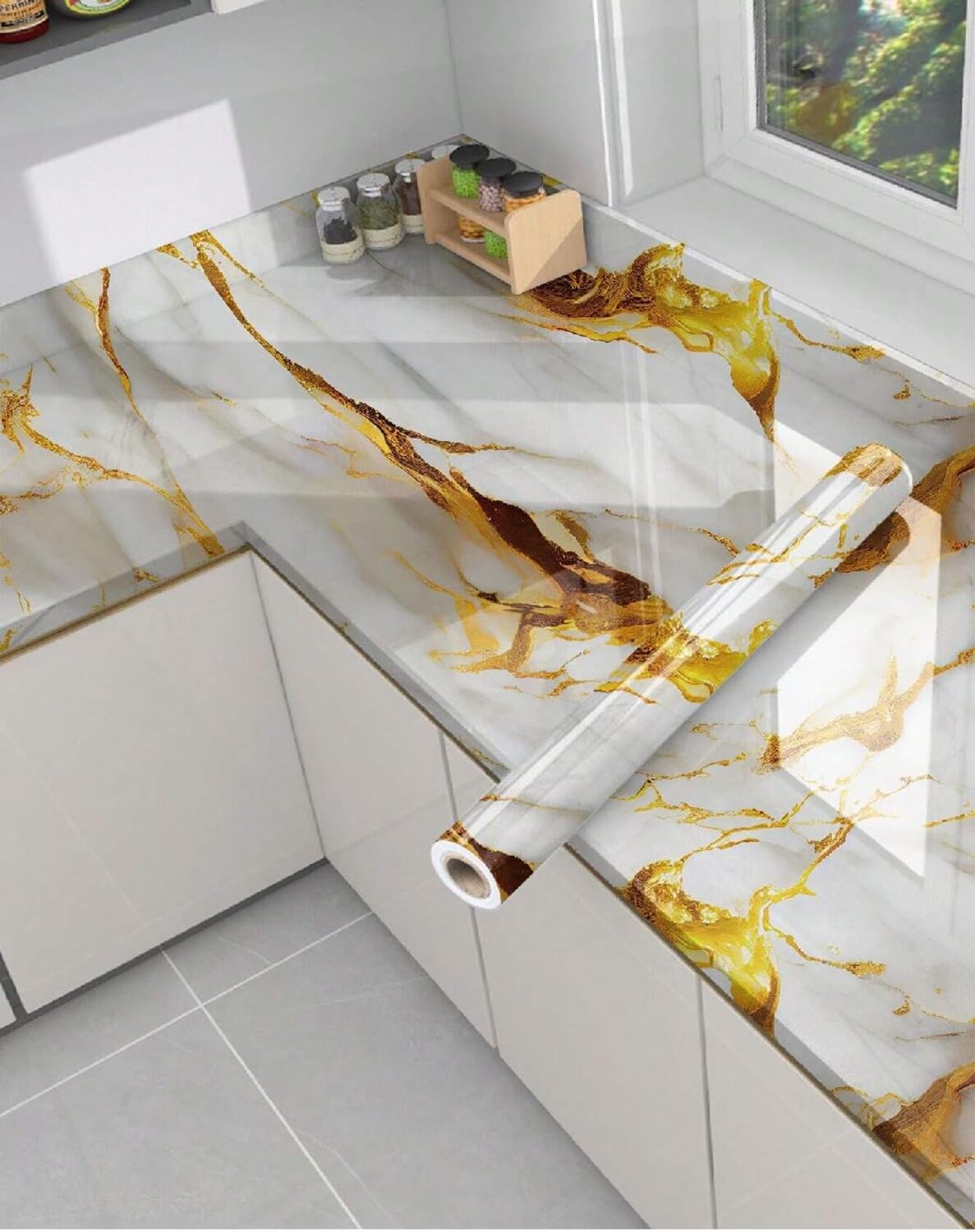 Gold white marble foil