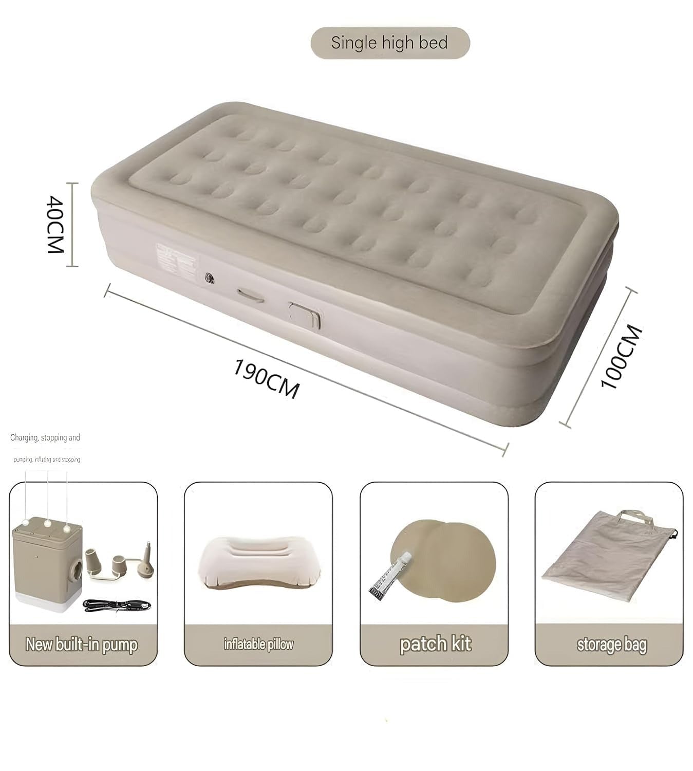 Single Inflatable Bed with Built-in Electric Pump