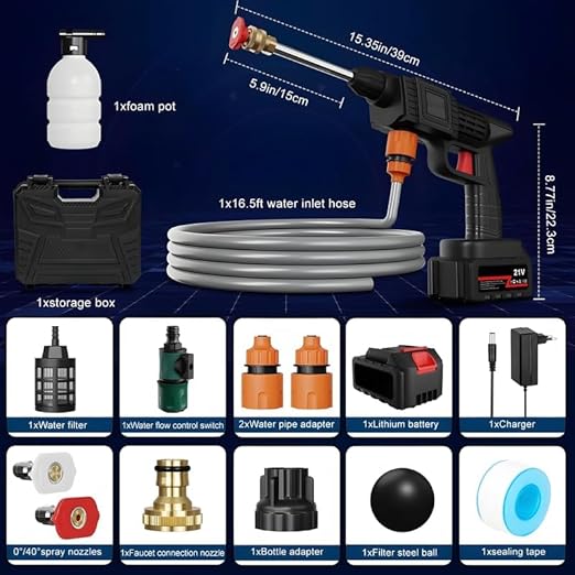 Portable Wireless Pressure Washer Gun 48V 12000mah High Pressure Water Gun