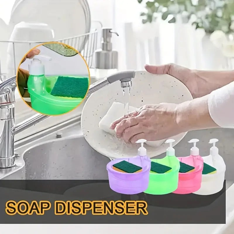 2 in 1 Liquid Soap Dispenser With Scrubber Sponge