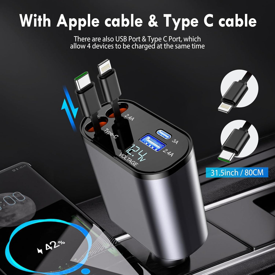 100W 4 in 1 Super Fast Charge Car Phone Charger