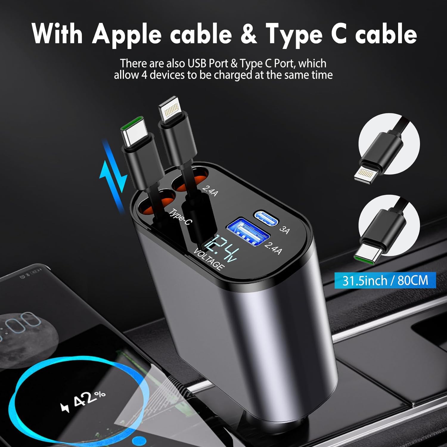 100W 4 in 1 Super Fast Charge Car Phone Charger
