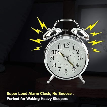 Twin Bell Metal Frame Alarm Clock Silver