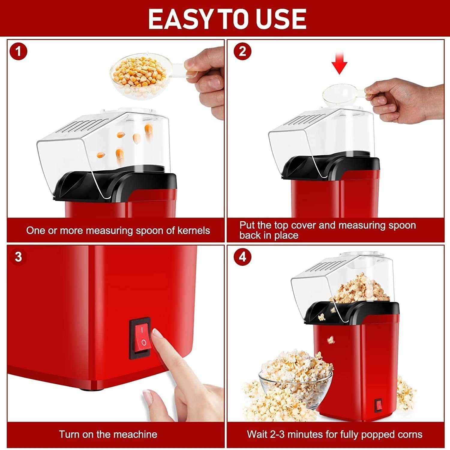 Electric Popcorn Maker Mini Hot Air Popcorn Machine Squre Model