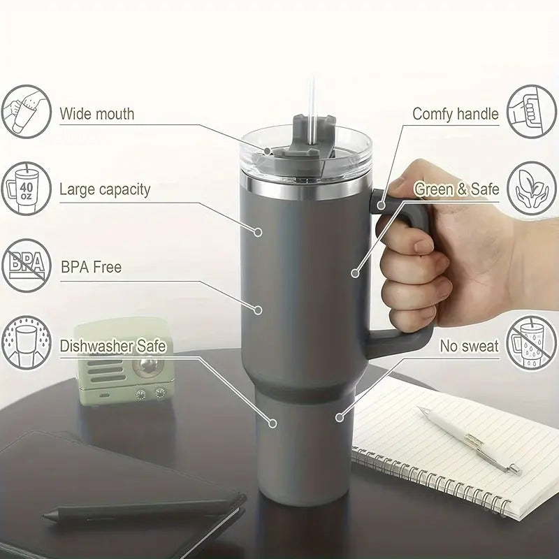 Thumbler Vaccum Sealed Cup With Straw
