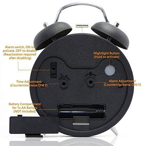 Twin Bell Metal Frame Alarm Clock Black